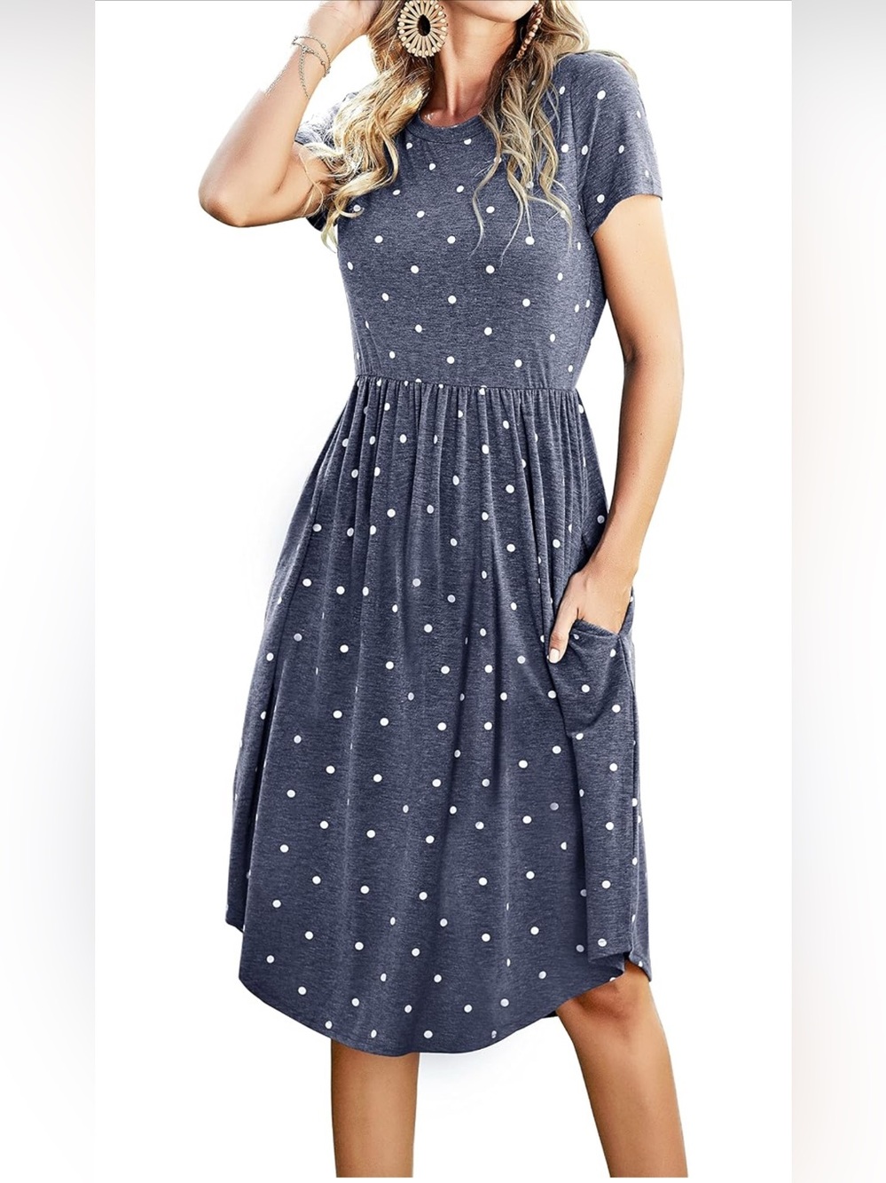 Women’s Blue Gray Polka Dot Knit Dress